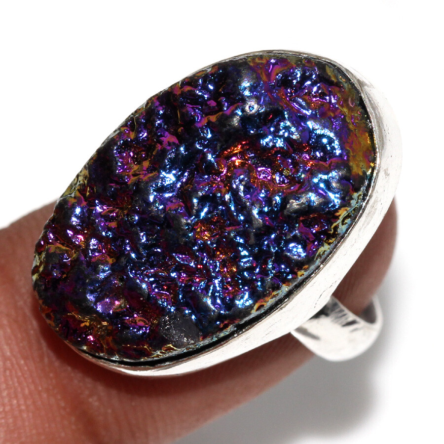 Purple Titanium Druzy 925 Silver Plated Ring US 7 Fashionable Jewelry JW