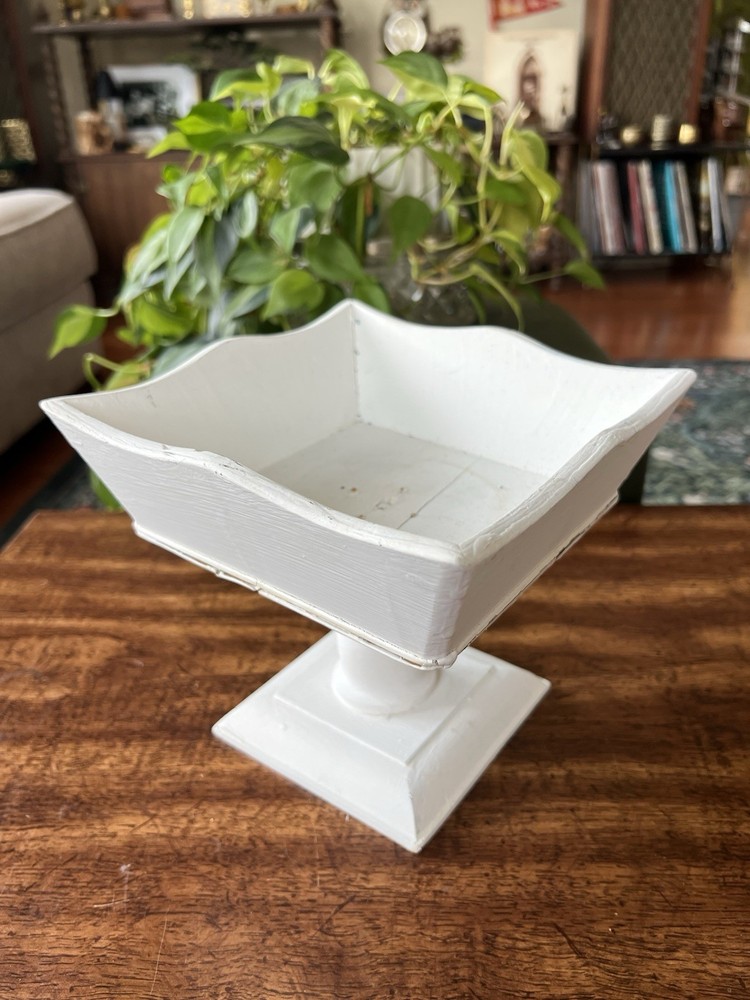 Vintage White Wooden Japanese Pedestal Bowl
