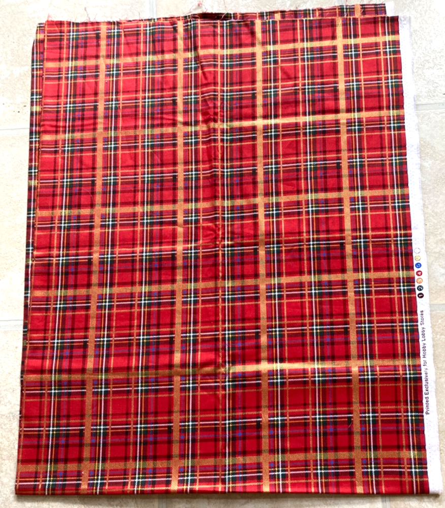 Red Tartan Gold Lightweight Cotton Fabric for Quilting and Crafts 38x44
