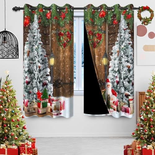 Christmas Blackout Curtains for Living Room Wood Barn 52x84Inches Christmas-2