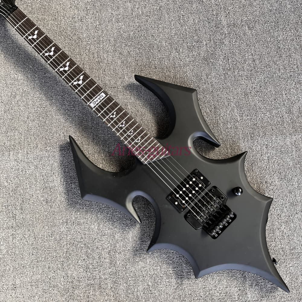 Bat Shape Electric Guitar Matte Black Annihilator 27 Fret Floyd Rose Solid Body