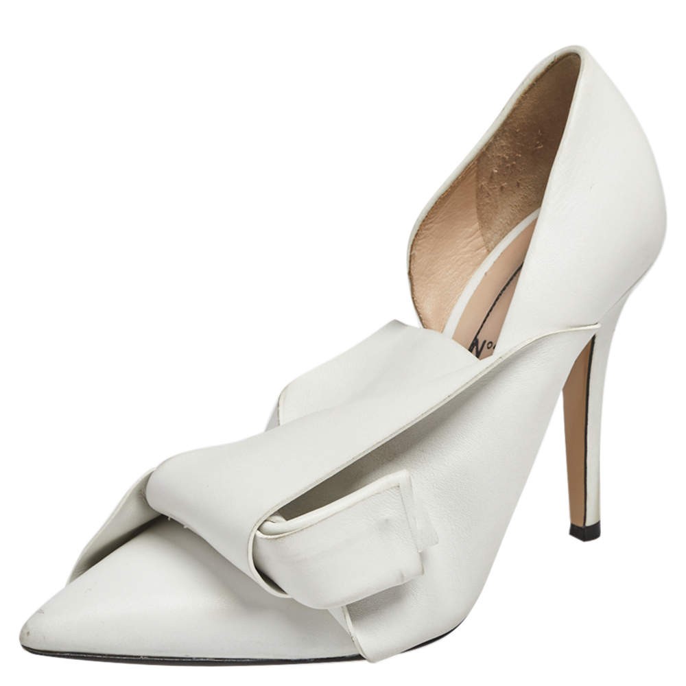 N21 White Leather Knot Pointed Toe Pumps Size 37