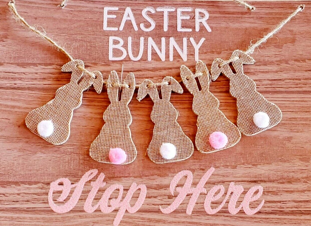 Easter Bunny Stop Here Clothesline Bunnies Sign