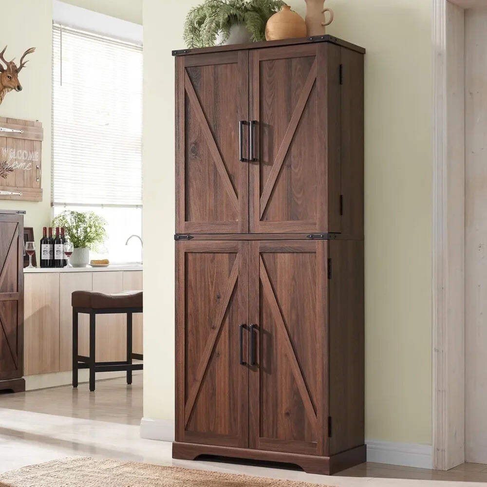 72-Inch Tall Pantry Cabinet with Barn Doors for Kitchen Storage