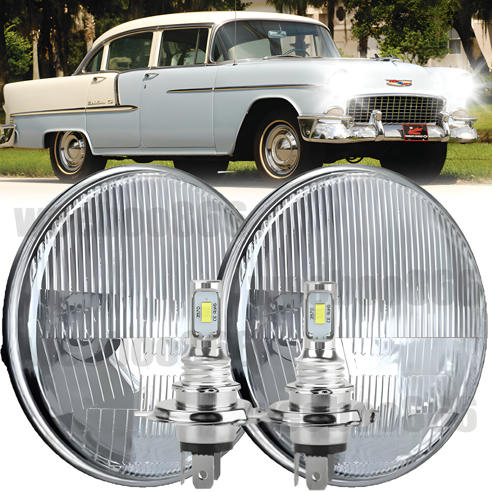 Pair 7inch Round Led Headlights Hi/Lo Beam Lamp for Chevy Bel Air 1955-57 Trucks