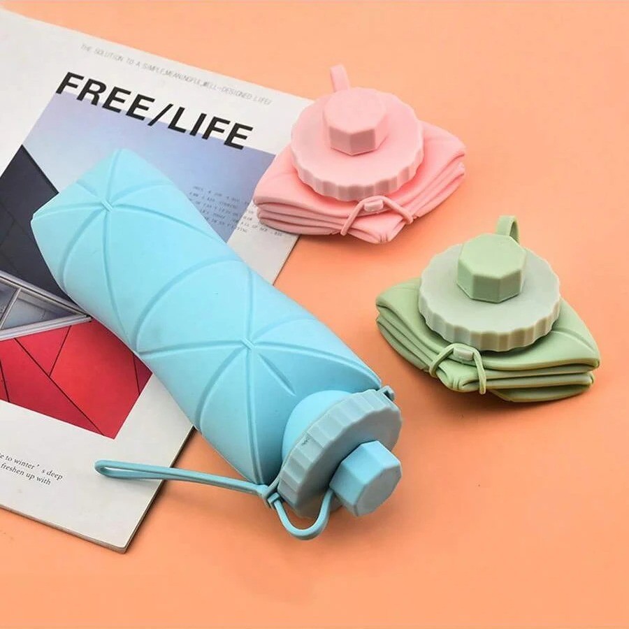 600ml Collapsible Silicone Water Bottle Portable Foldable Travel Cup