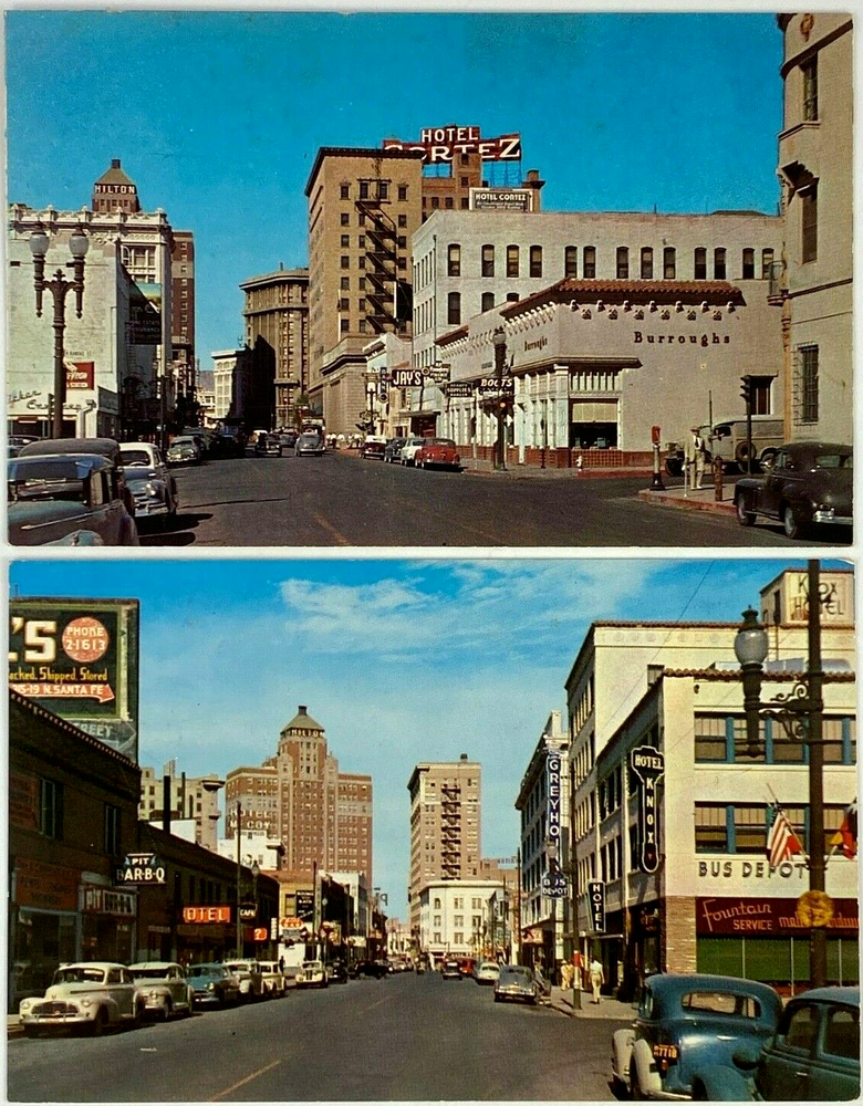 El Paso Texas 1950'S Postcards San Francisco Street & Mills St Lot Of 2 Vintage