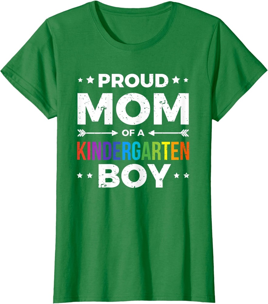 Proud Mom of Kindergarten Boy Back to School Ladies Crewneck Tee