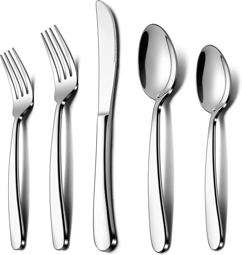 LIANYU 60-Piece Heavy Duty Silverware Set, Stainless Steel Flatware Silver