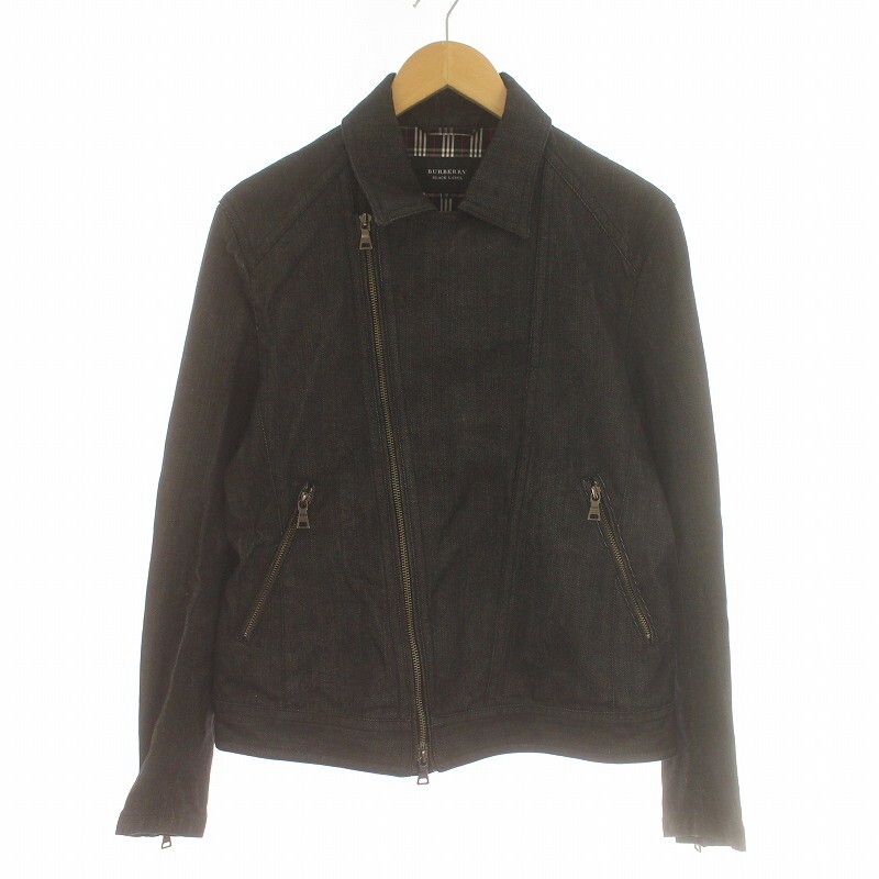 Black Label Denim Jacket Jean Double Zip Up M /Ir Gy11 Men'S