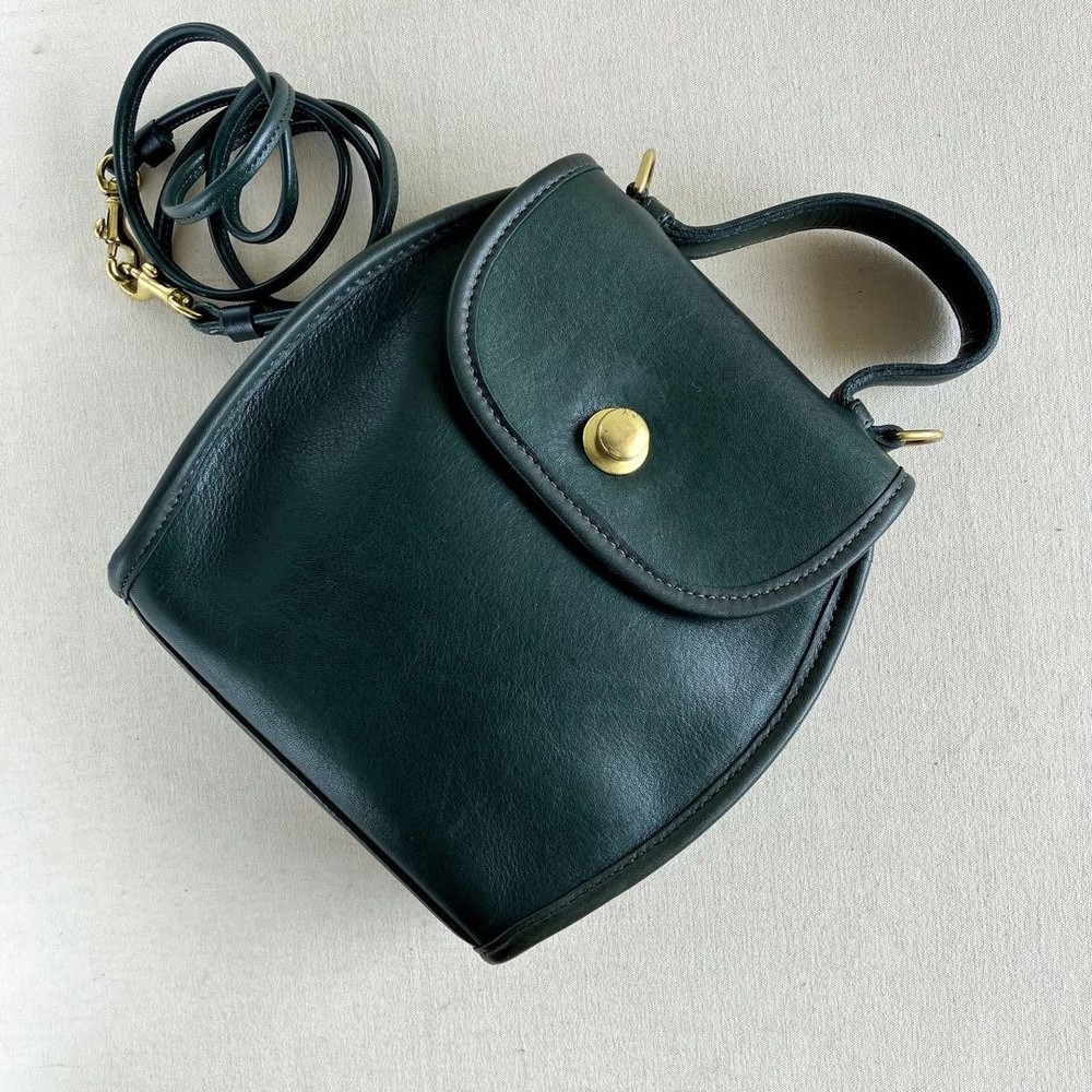 Vintage Coach Green Leather Derby Crossbody Bag 80s 90s Rare Authentic 2-Way