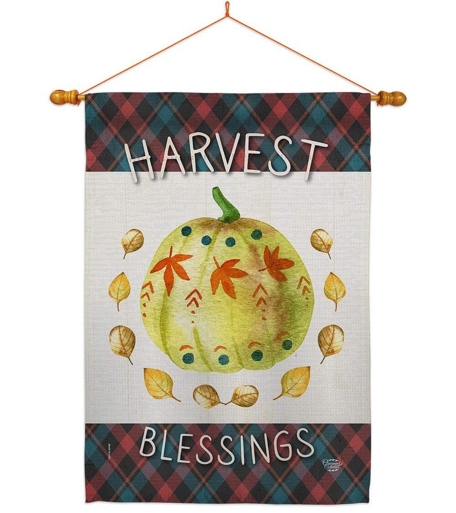 Colorful Pumpkin Thanksgiving House Flag - Dowel Set Fall Turkey Give Thanks ...