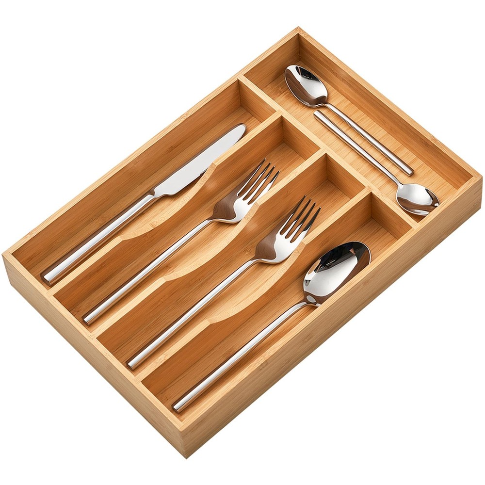 Bamboo Silverware Drawer Organizer Tray 8.25 Inch Kitchen Utensil Holder