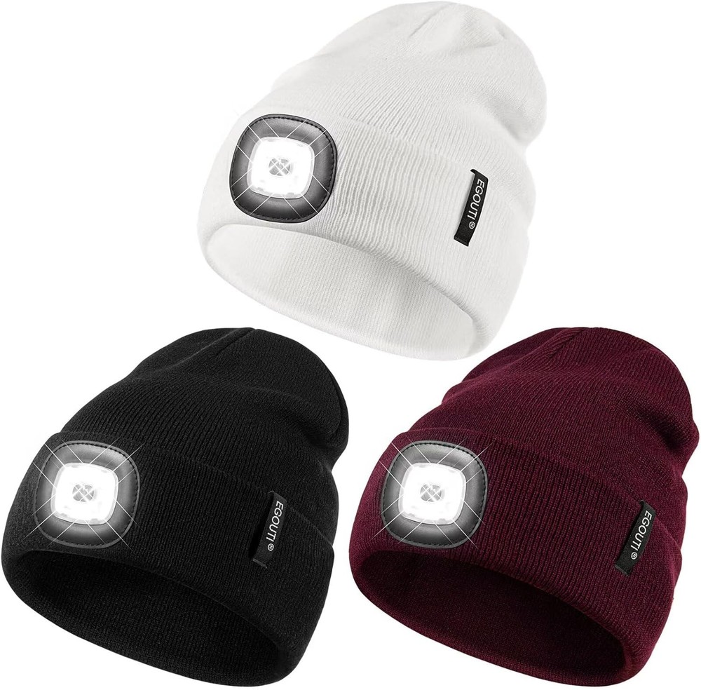 Beanie with Light for Men Women, Winter Hat Black, White, Burgundy