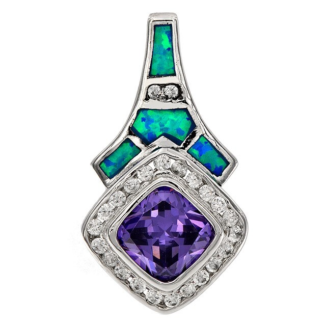 2CT Amethyst & Australian Inlay Opal 925 Sterling Silver Pendant EO3