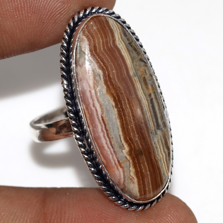 Pyrite In Rhodochrosite 925 Silver Plated Ring US 9 Stylish Jewelry JW