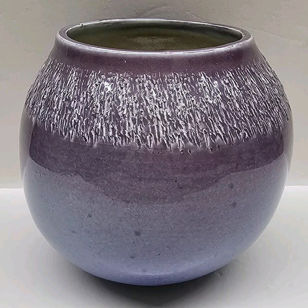 Studio Pottery Purple Ceramic Planter Pot with MW Stamped Initials