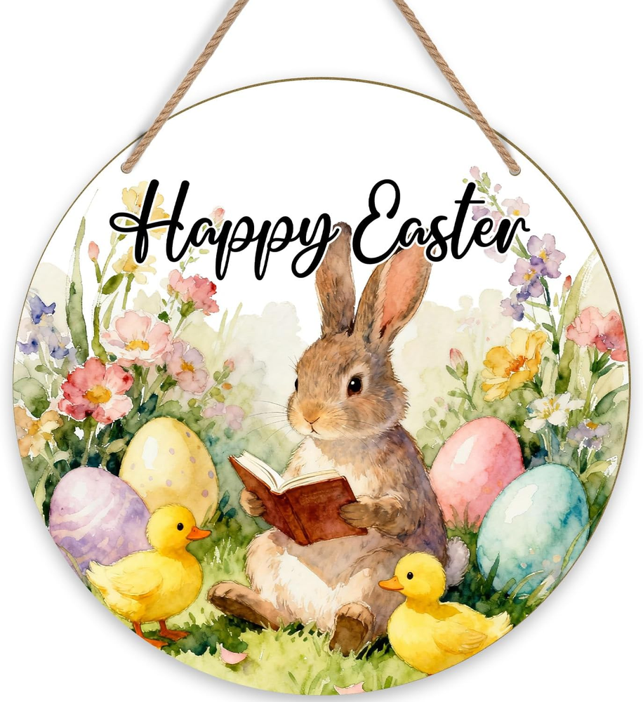 Easter Bunny Decorations, Spring Welcome Sign for Front Door Porch Happy Easter