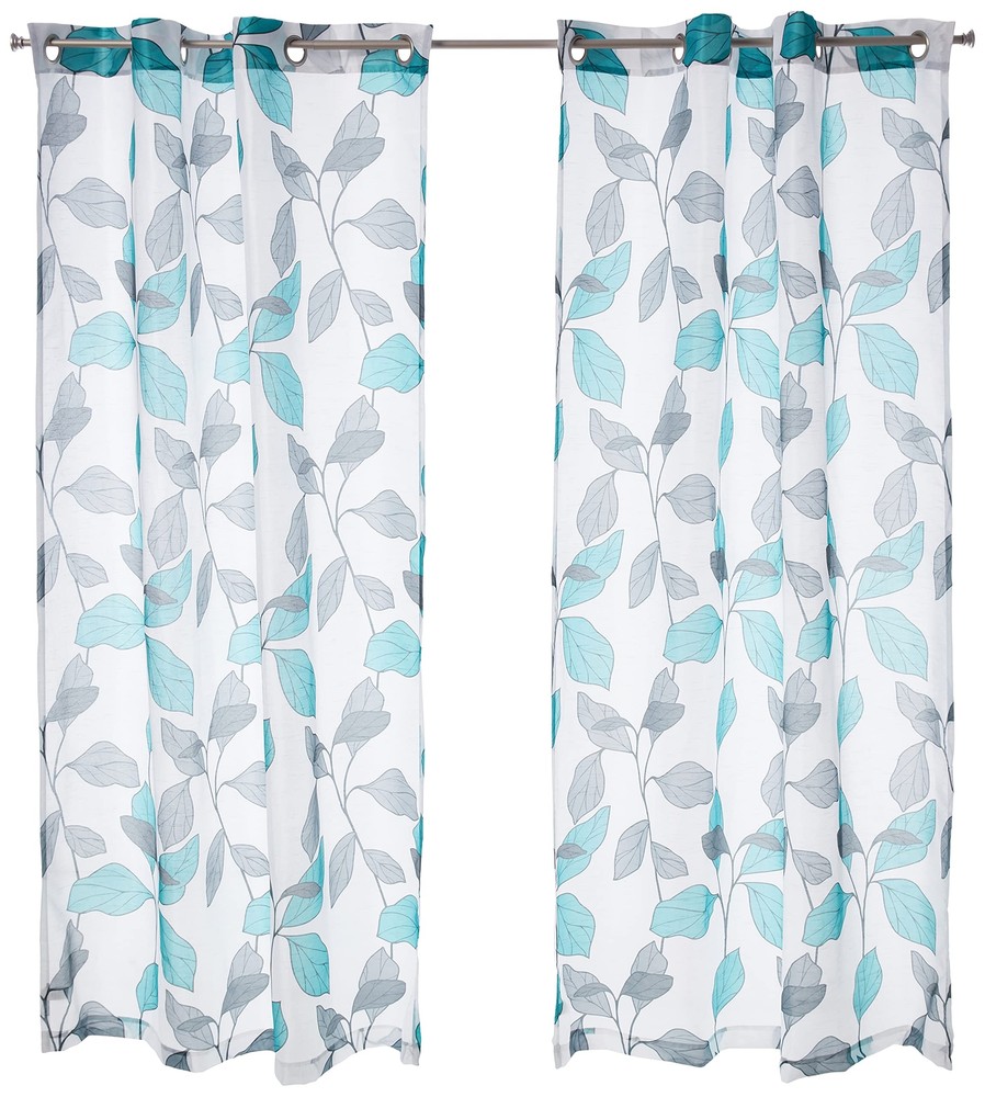 Karine Faux Silk Curtain Set, 55x84 2PC, Grey-Blue