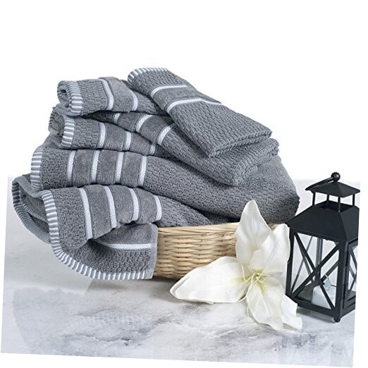 Luxury Cotton Towel Set - Rice Weave 100% Egyptian Cotton 6 Piece Silver Gray