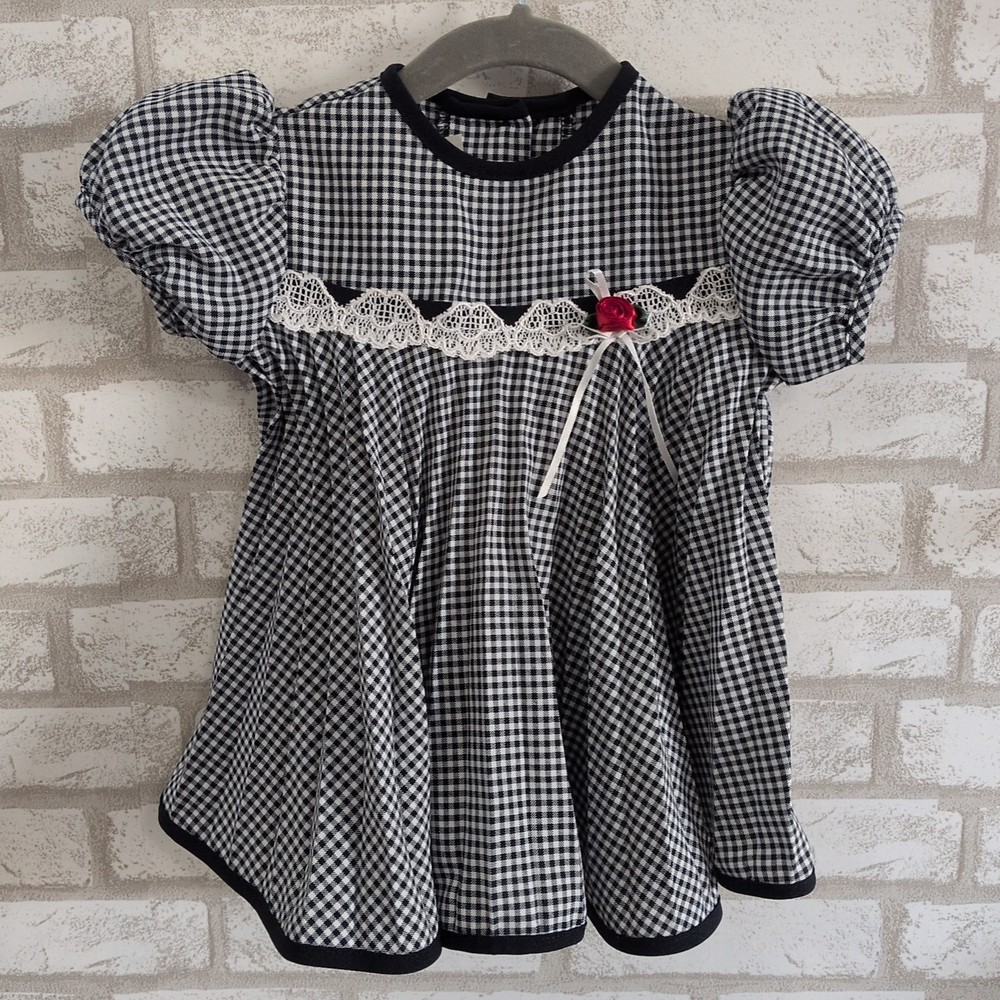 Ashley Ann Vintage Blue White Rose Lace Baby Dress Size 6-9 Months