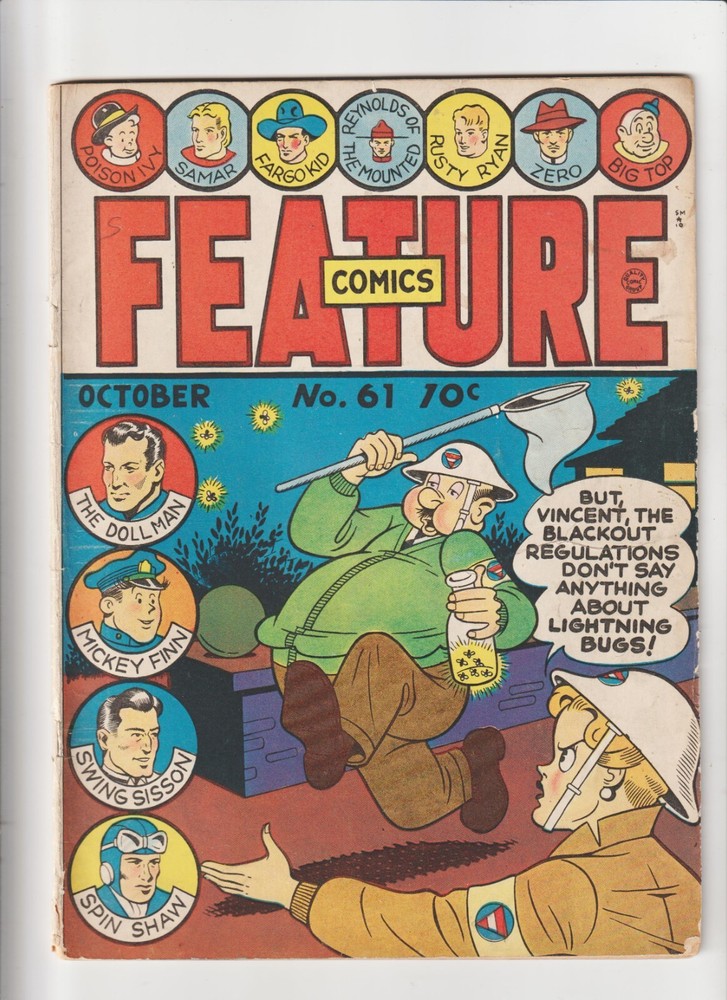 FEATURE COMICS 61  GOLDEN AGE QUALITY 1942 REED CRANDELL - DOLL MAN -WARTIME
