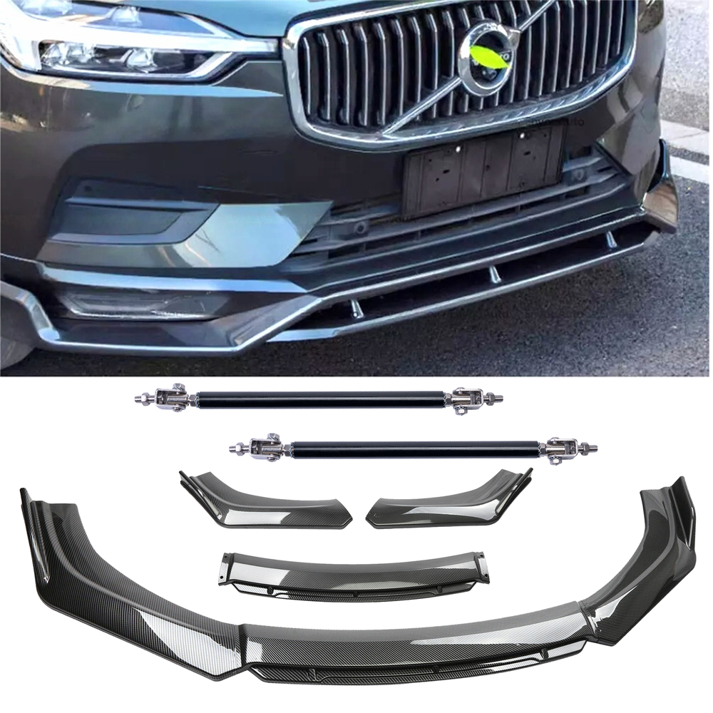 Carbon Fiber Front Bumper Lip Spoiler for Volvo S60 S80 S90 - Black