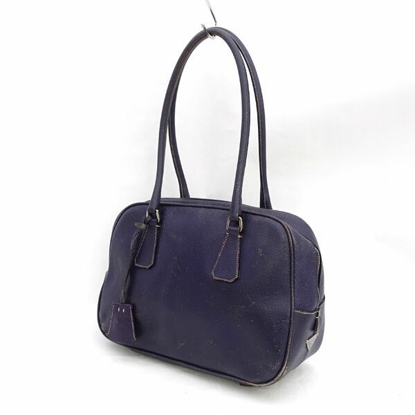 RARE Prada Mini Boston Dark Purple Leather Shoulder Bag Back