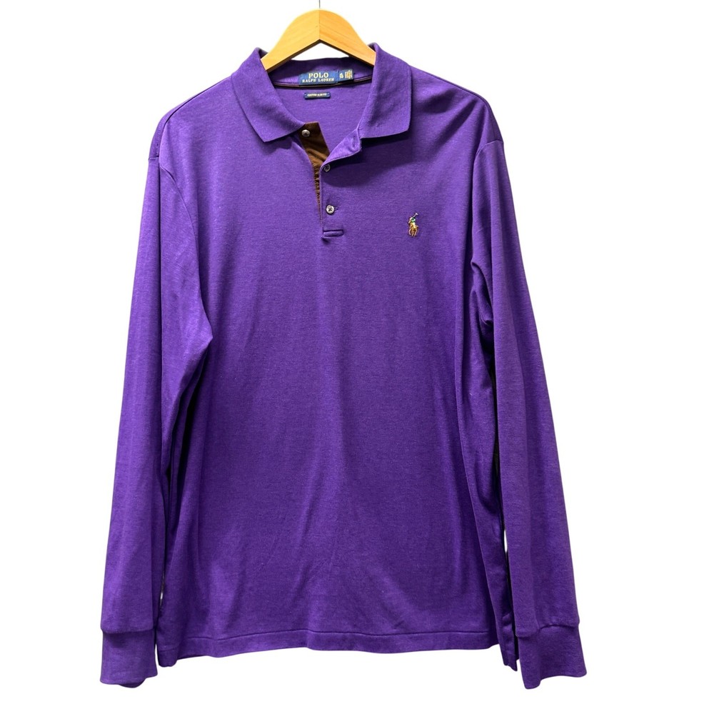 Ralph Lauren Polo Shirt Mens XL Purple Long Sleeve Cotton Flesh Pony Preppy