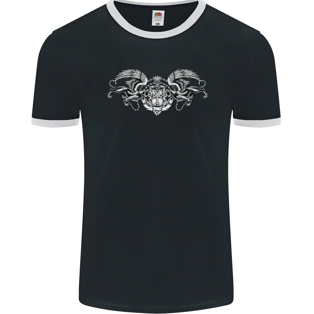 St Georges Day Roman Skull Wings Panther Mens Ringer T-Shirt FotL