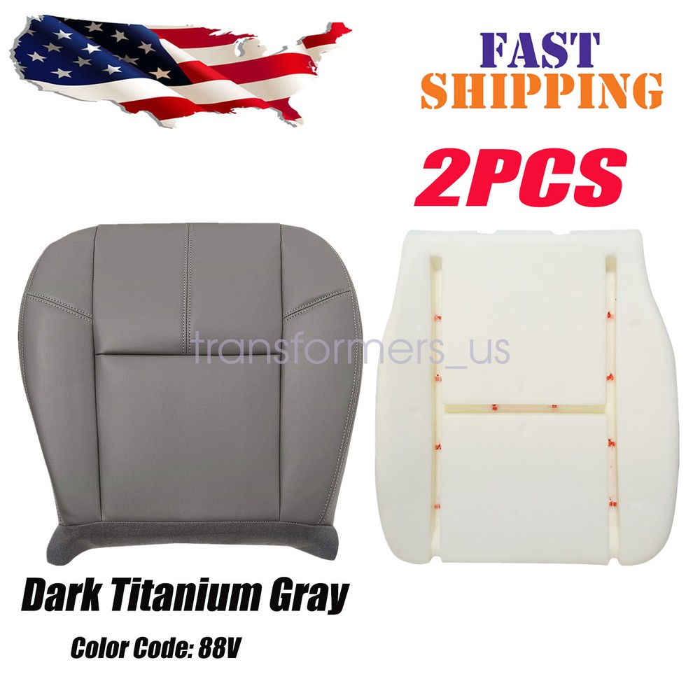 Durable Leather & Foam Driver Seat Cover for 2007-2014 Chevy Work Truck Dark Gray