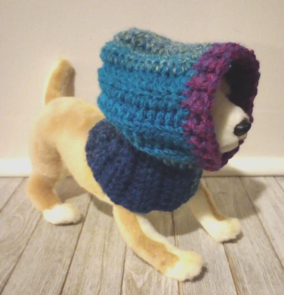 crochet handmade dog pet hood hat snood small medium breed amethyst