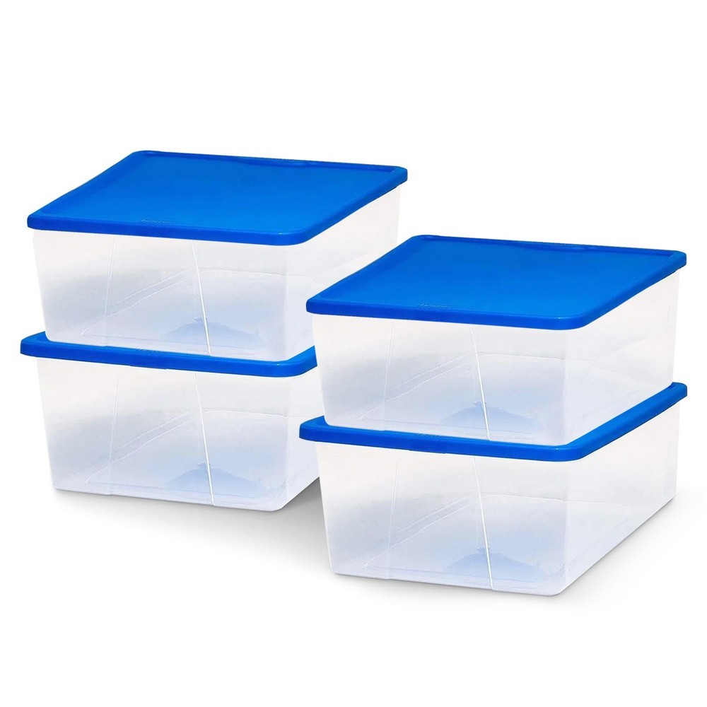 4-Pack Snaplock, Small Clear Plastic Storage Bins with Lids, 12 Quart, Blue