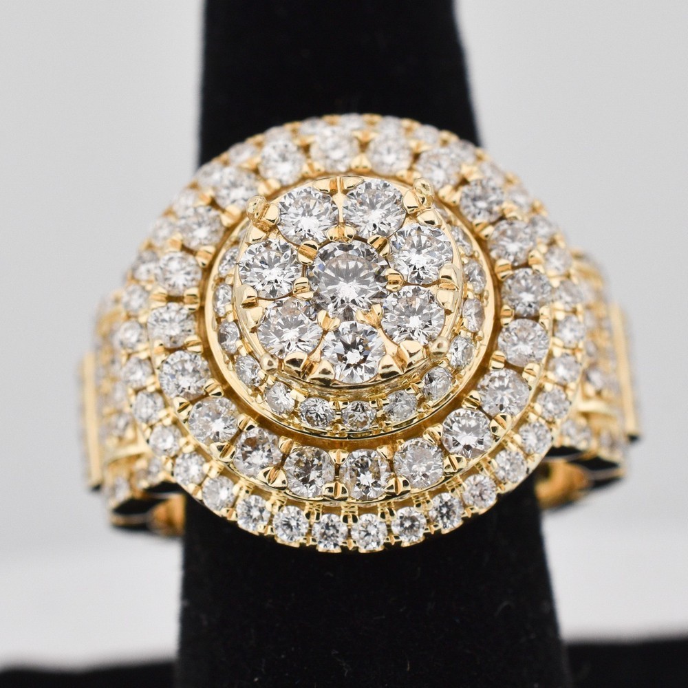 14K yellow gold natural diamond ring cluster invisible set Size 10 SI1 G