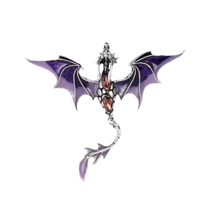 New Purple & Silver  Flying Dragon Brooch Crystal Pin Gift Retro Enamel Jewelry