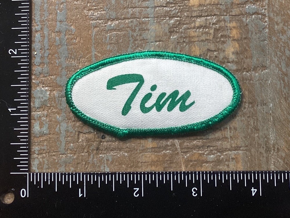 ビンテージ tim ネームタグ ワークシャツ ジョブ ユニフォーム プリント アイアンオンパッチ グリーン