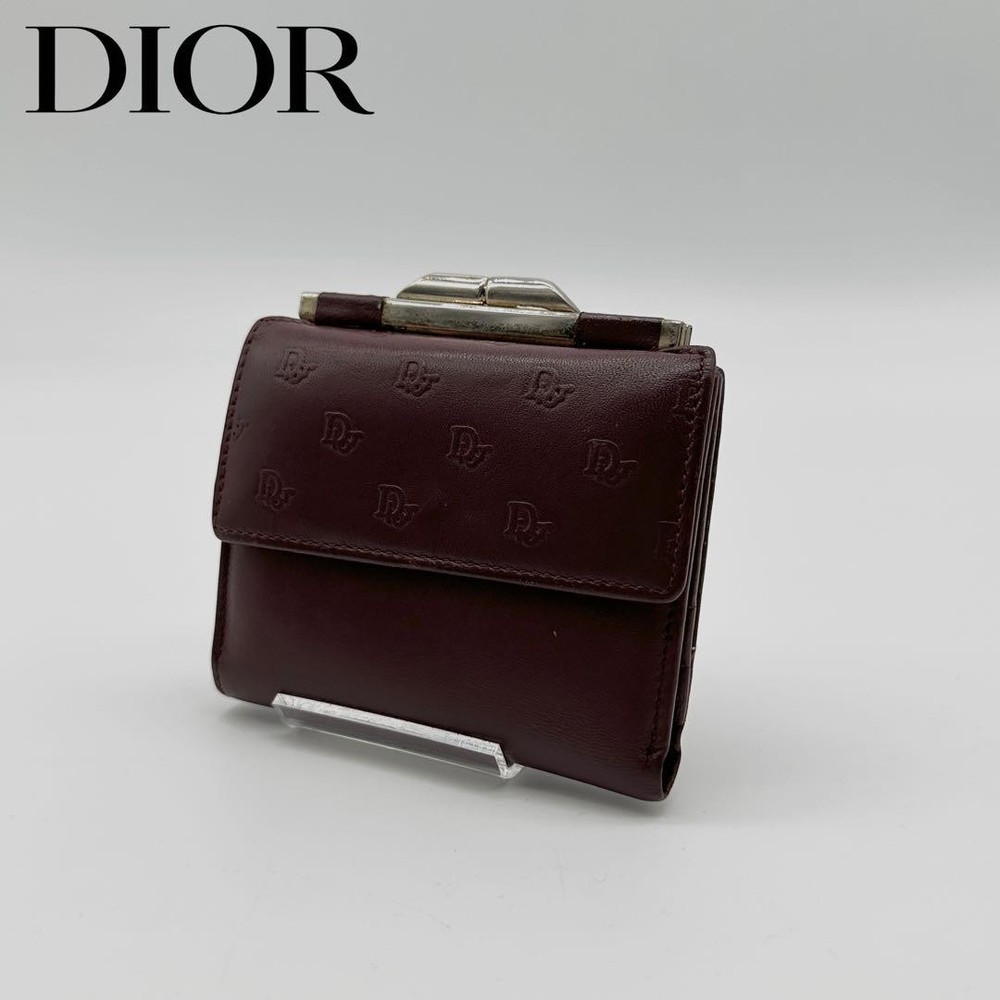 Dior Trotter Leather Bifold Wallet in Wine Red All-Over Pattern