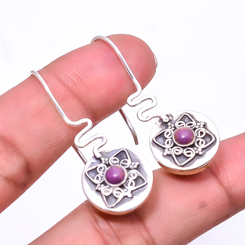 Copper Purple Turquoise 925 Sterling Silver Two Tone Earring 1.56