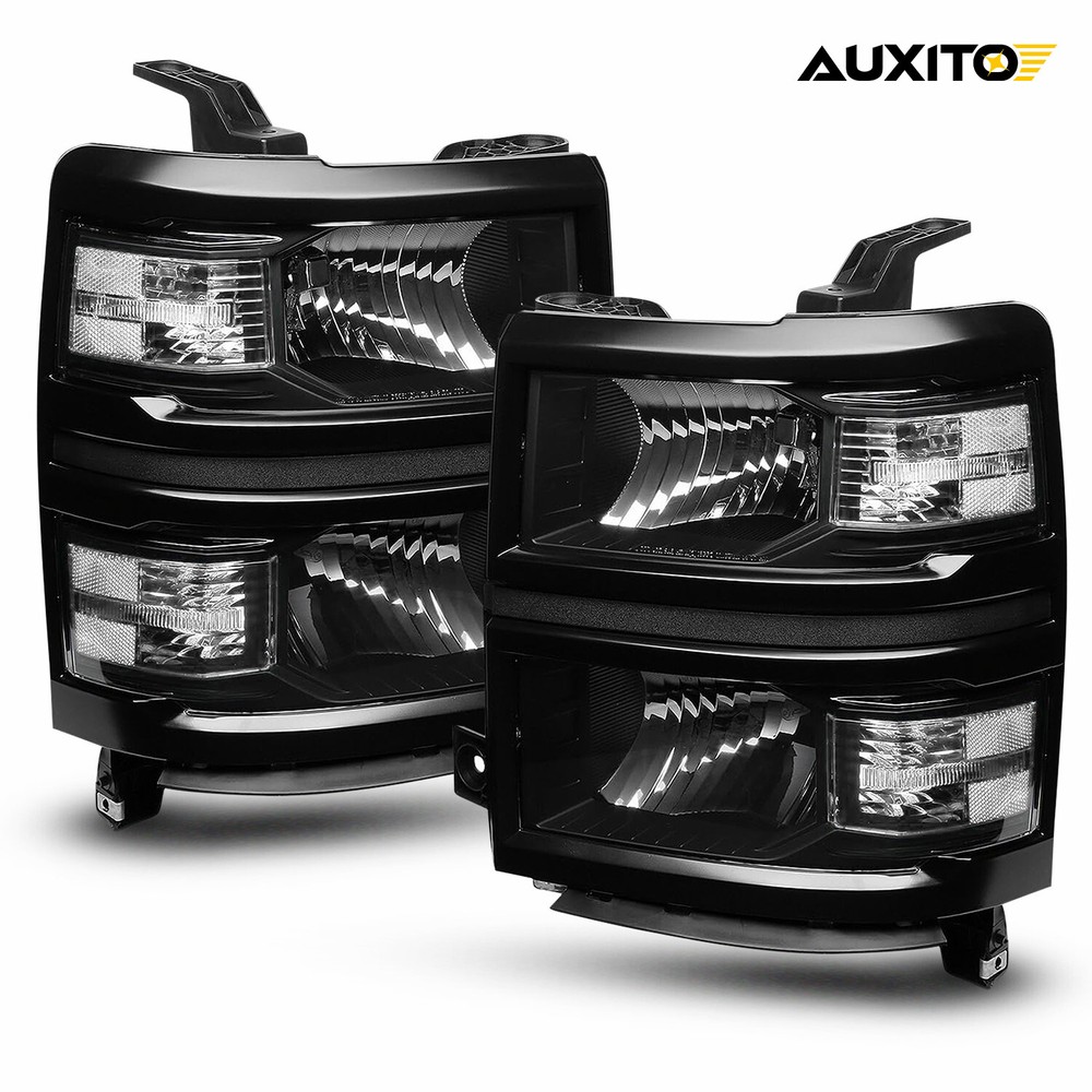 For Chevy Silverado 1500 2014-2015 Pair Black Headlights Headlamps Assemblies