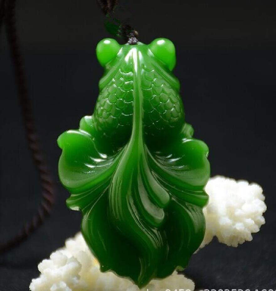 Natural Jade Fish Pendant Necklace in Vibrant Green