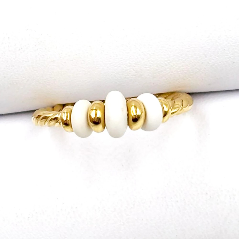 David Yurman Rio Rondelle Cabled White Agate 18K Yellow Gold Ring