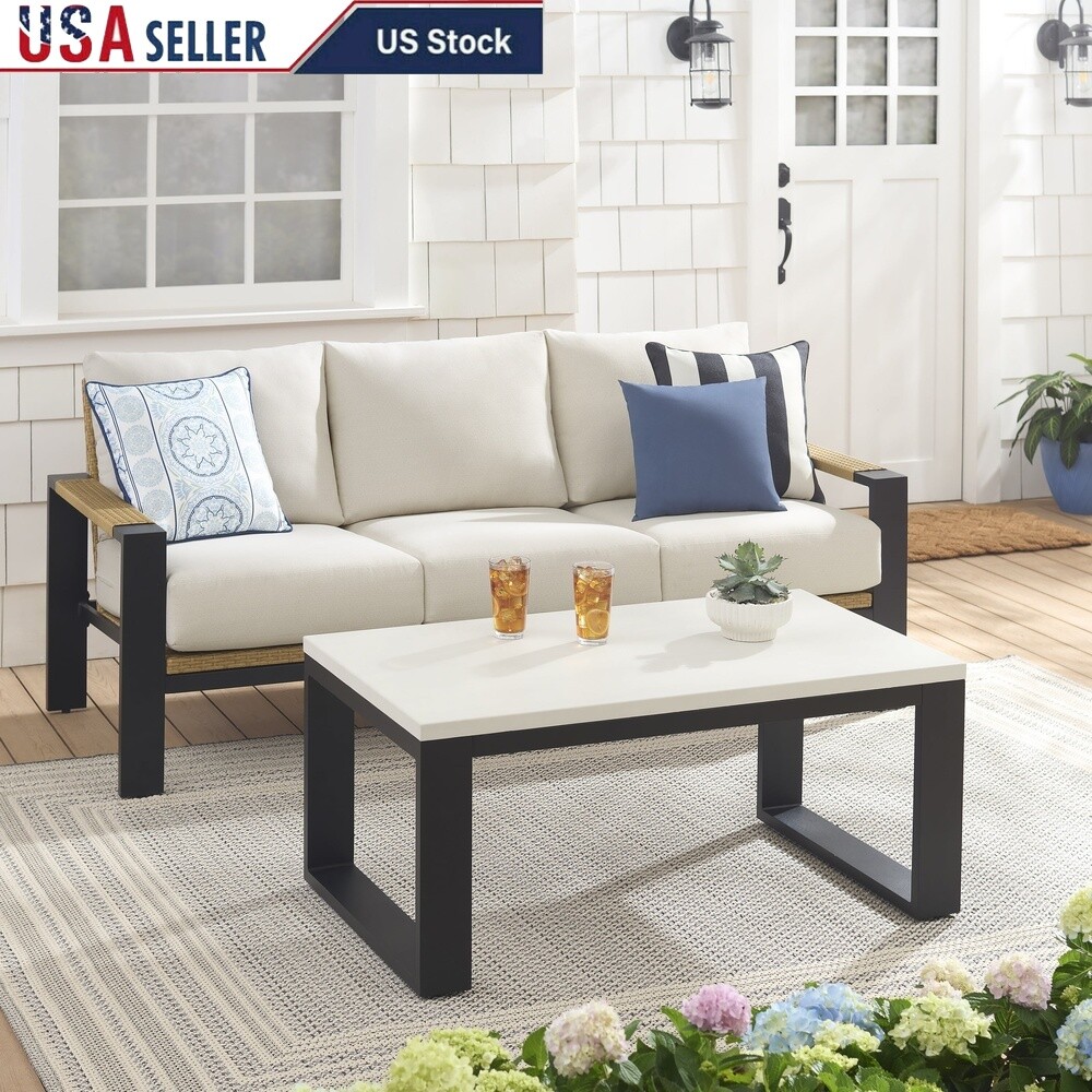 Modern Weather-Resistant Outdoor Steel Patio Coffee Table Minimalist Design