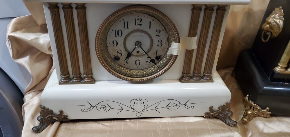1911 Seth Thomas Very Rare White Adamantine 8 Day 6 Column mantel Clock