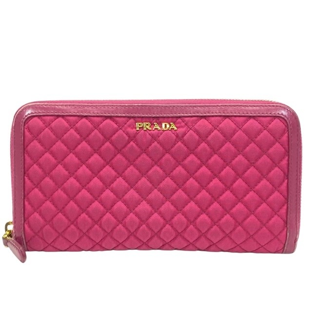PRADA 1M0506 Long Round Zip Wallet with Logo in Signature Design