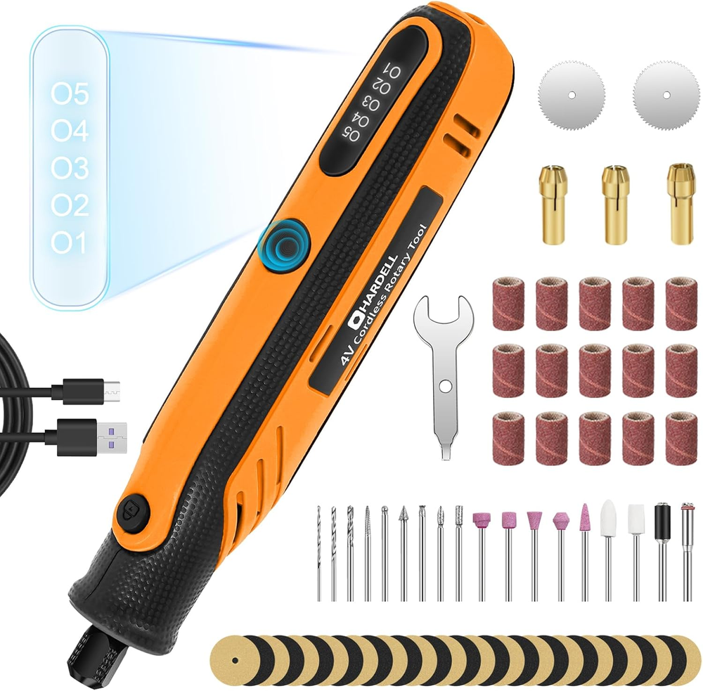 HARDELL Rotary Tool, 4V Mini Cordless Rotary Tool Kit Con 5 Speed Display, Recha