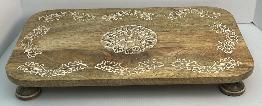 pier 1 imports Footed Wood Ornate Decorative Tray-Boho