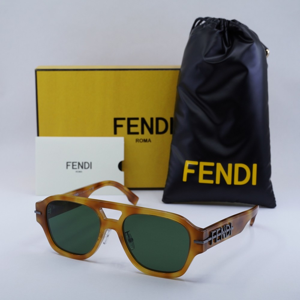 Fendi FE40130F 55N Shiny Light Havana/Green 55-18-145 Sunglasses New Authentic