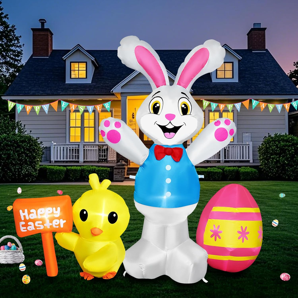 Easter Inflatables Outdoor Decorations, 5FT Tall Easter Blow up Bunny Inflatable