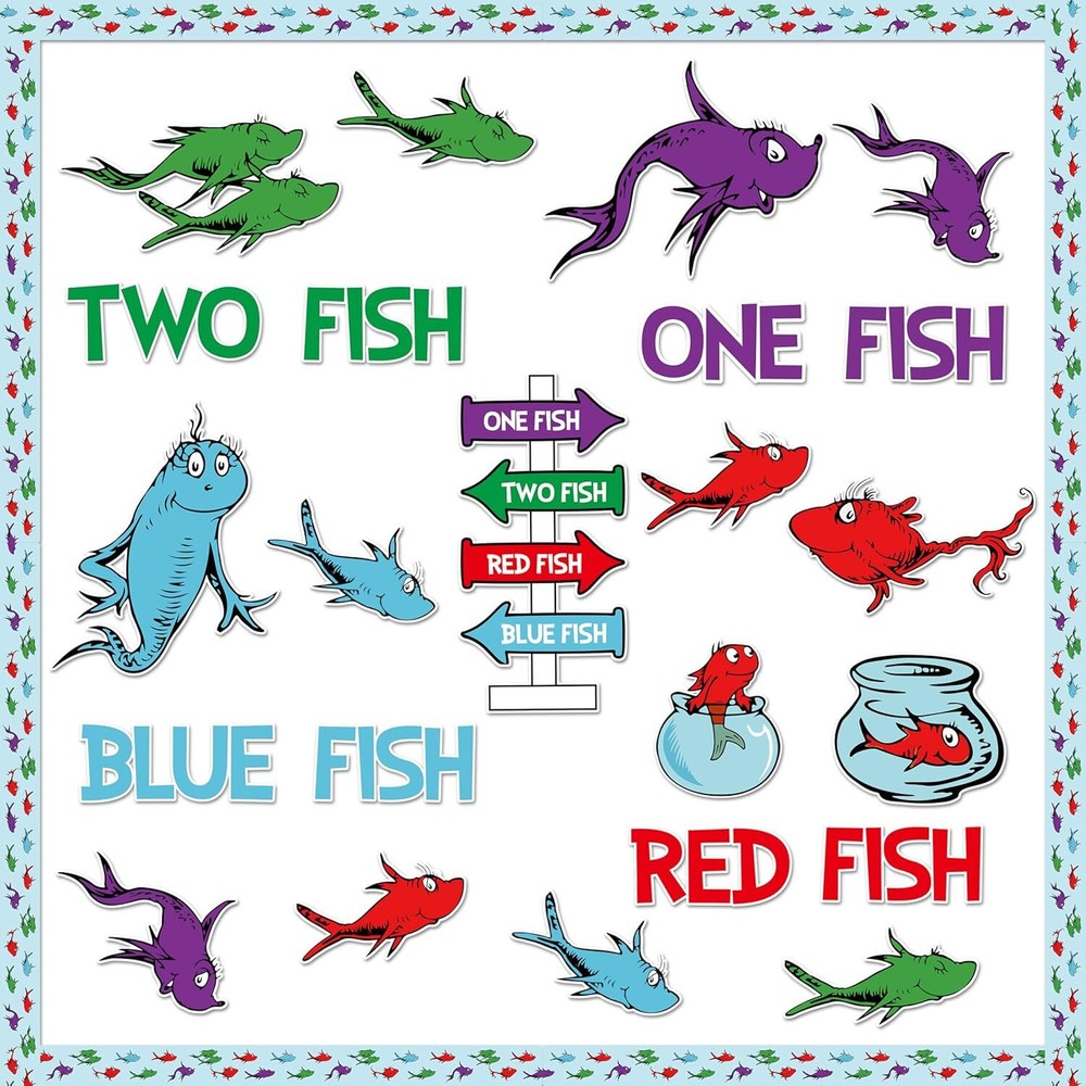 Back to School Seuss’Fish Bulletin Board, 91Pcs First Day of Fish...-image