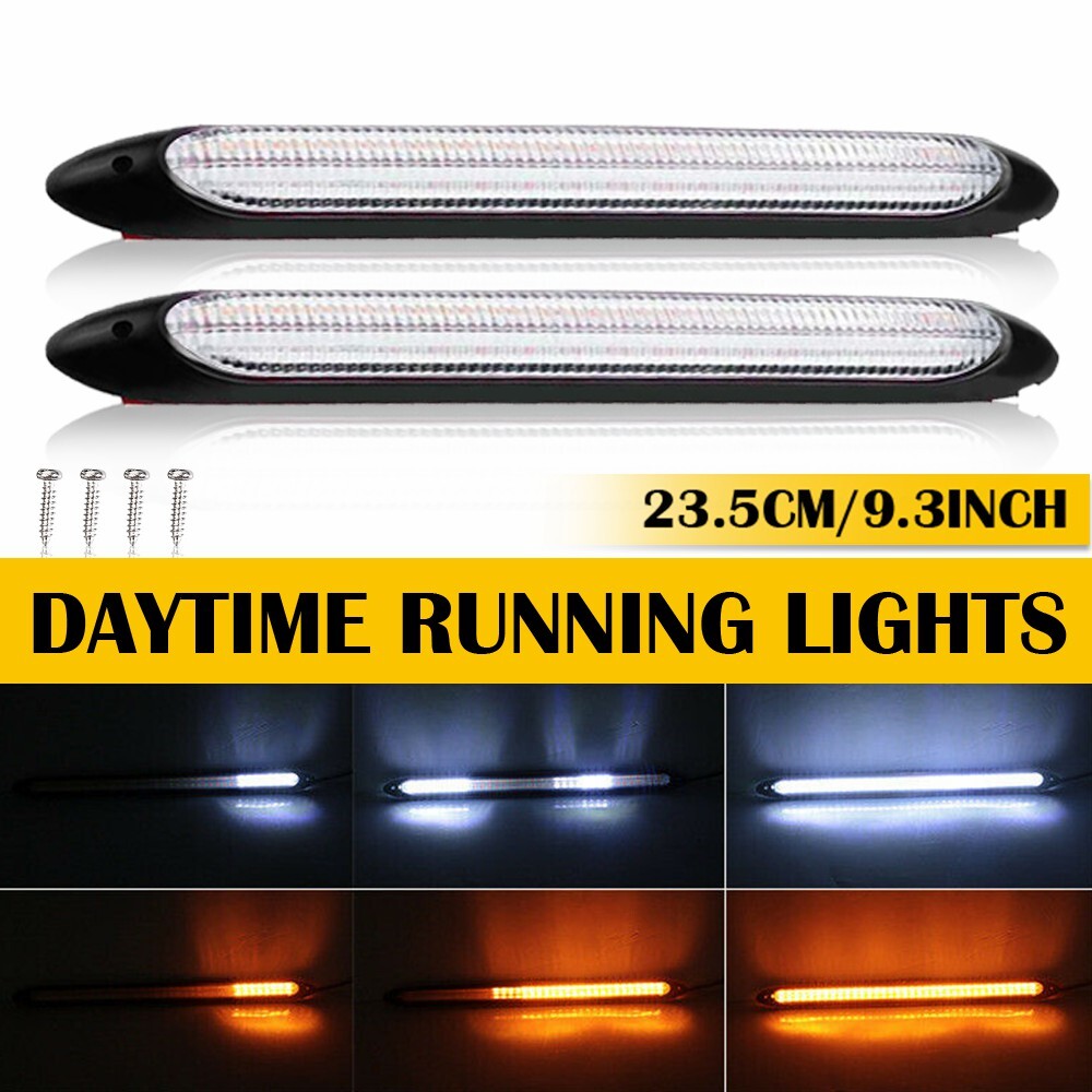 2X 23.5CM DRL Headlight Strip Dynamic Turn Signal LED Light Daytime Running Lamp